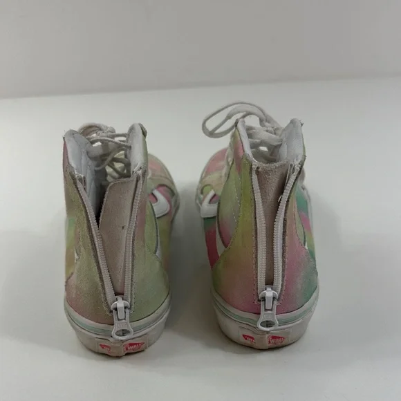 High-Top Tie-Dye Canvas Zip Up Vans Sneakers - Pastel Pink & Green - Picture 10 of 13